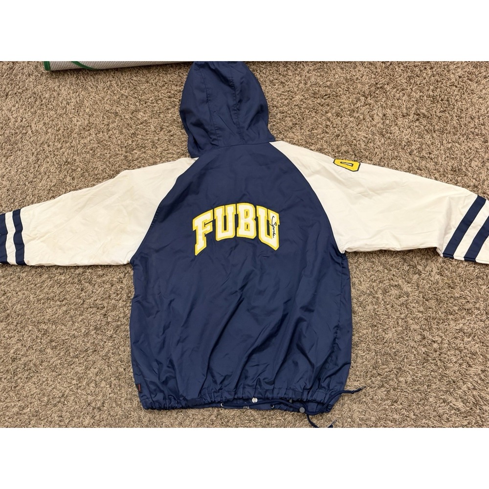 Vintage FUBU 1992 Authentic Windbreaker Jacket Blue Yellow Hooded Mens Size XL